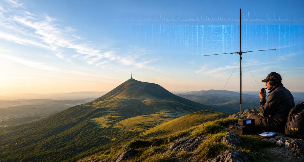 Opérateur radio au sommet de la montagne